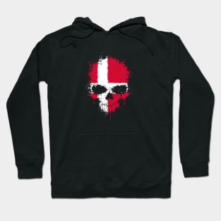 Chaotic Danish Flag Splatter Skull Hoodie